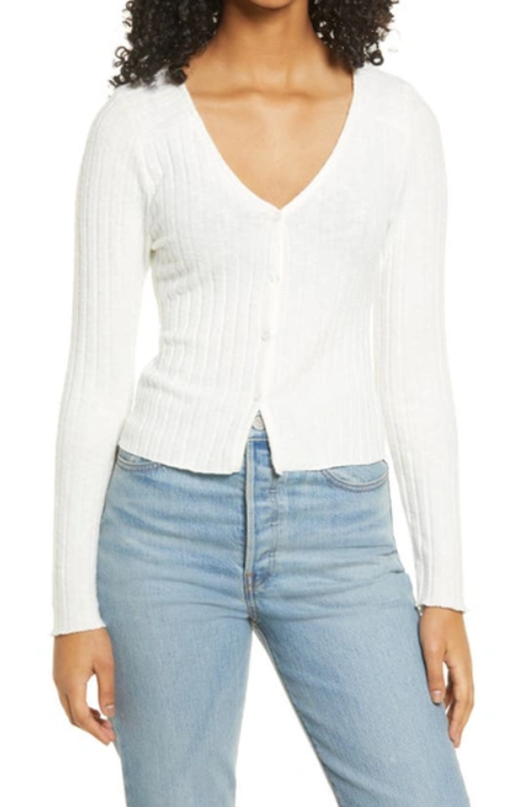 Socialite Button Front Cardigan Womens M Medium Off White Rib Knit Rayon Blend